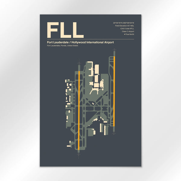 FLL | Fort Lauderdale - Mid - Century Slate - 12×18" - No Frame