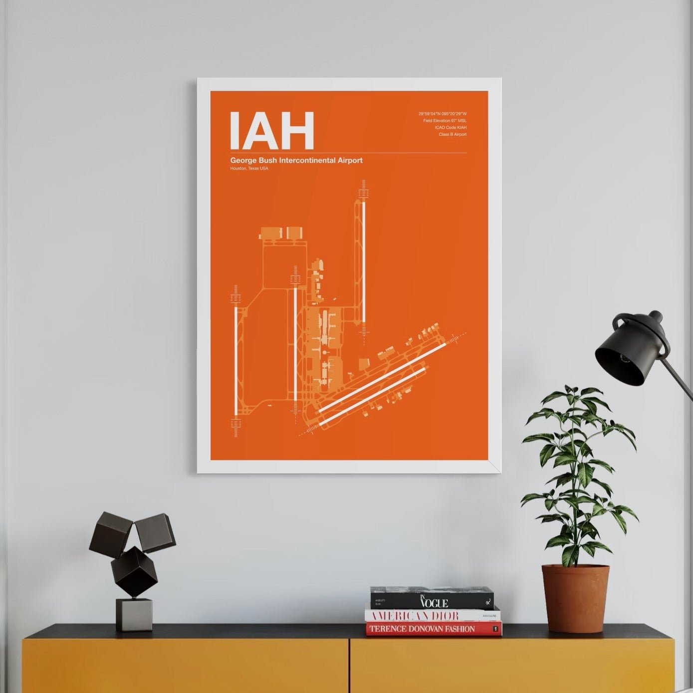 IAH | Houston - 12×18" - Mid - Century Modern - No Frame