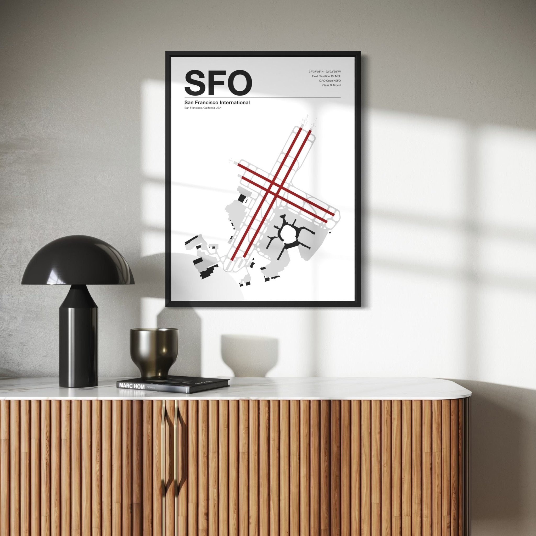 SFO | San Francisco - 12×18" - Mid - Century Modern - No Frame