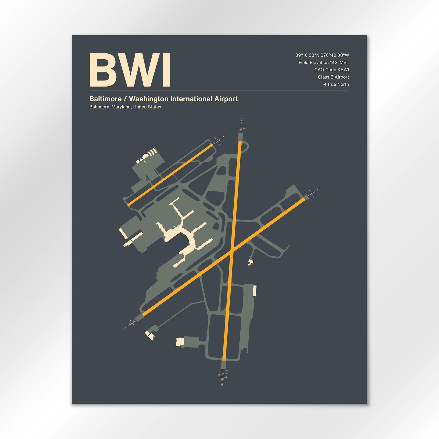 BWI | Baltimore - Mid - Century Slate - 16×20" - No Frame