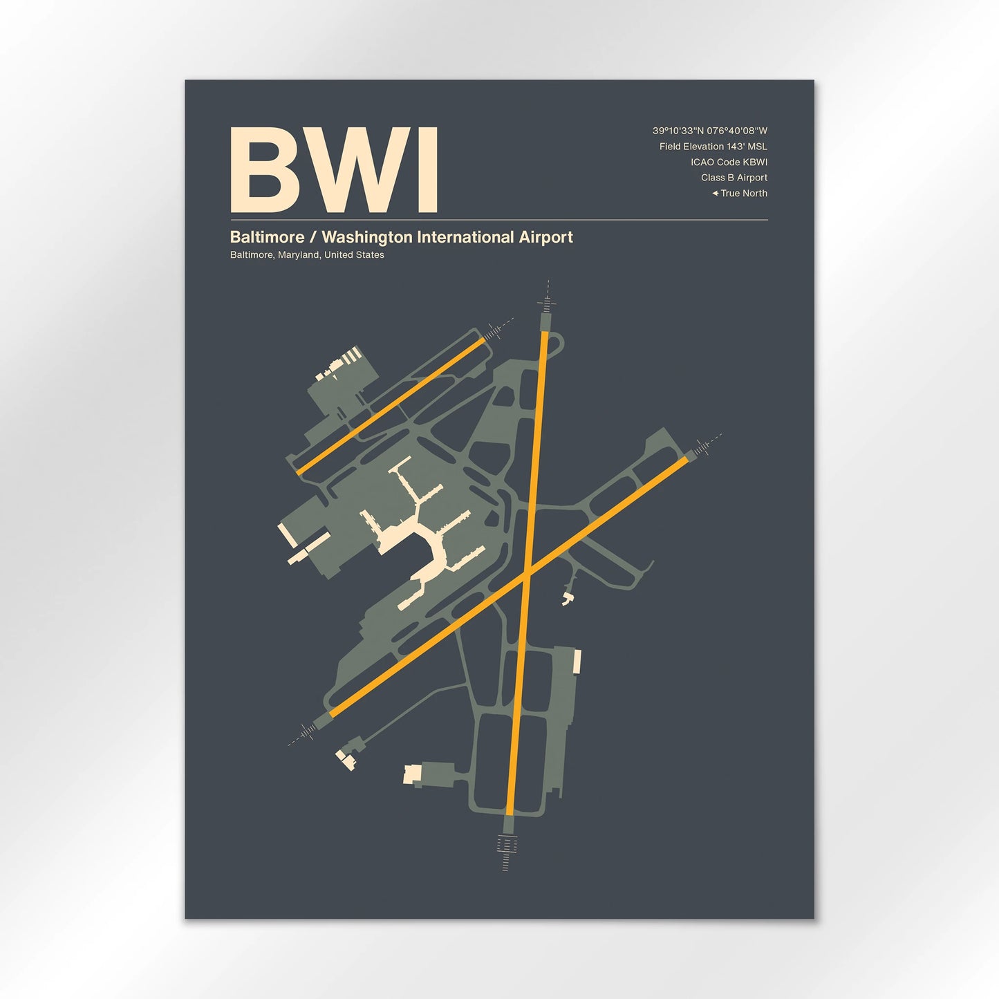 BWI | Baltimore - Mid - Century Slate - 18×24" - No Frame