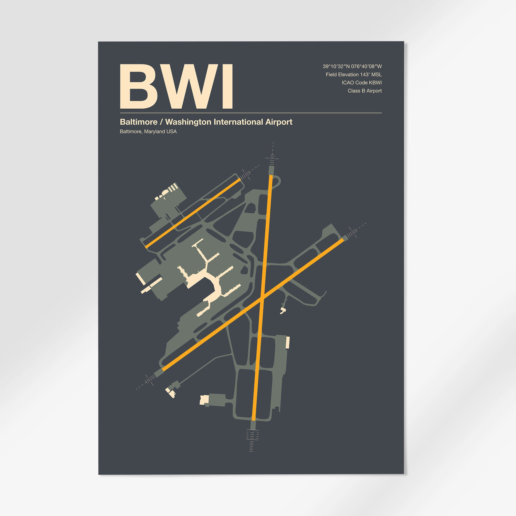 BWI | Baltimore - A3 - Mid - Century Slate - No Frame