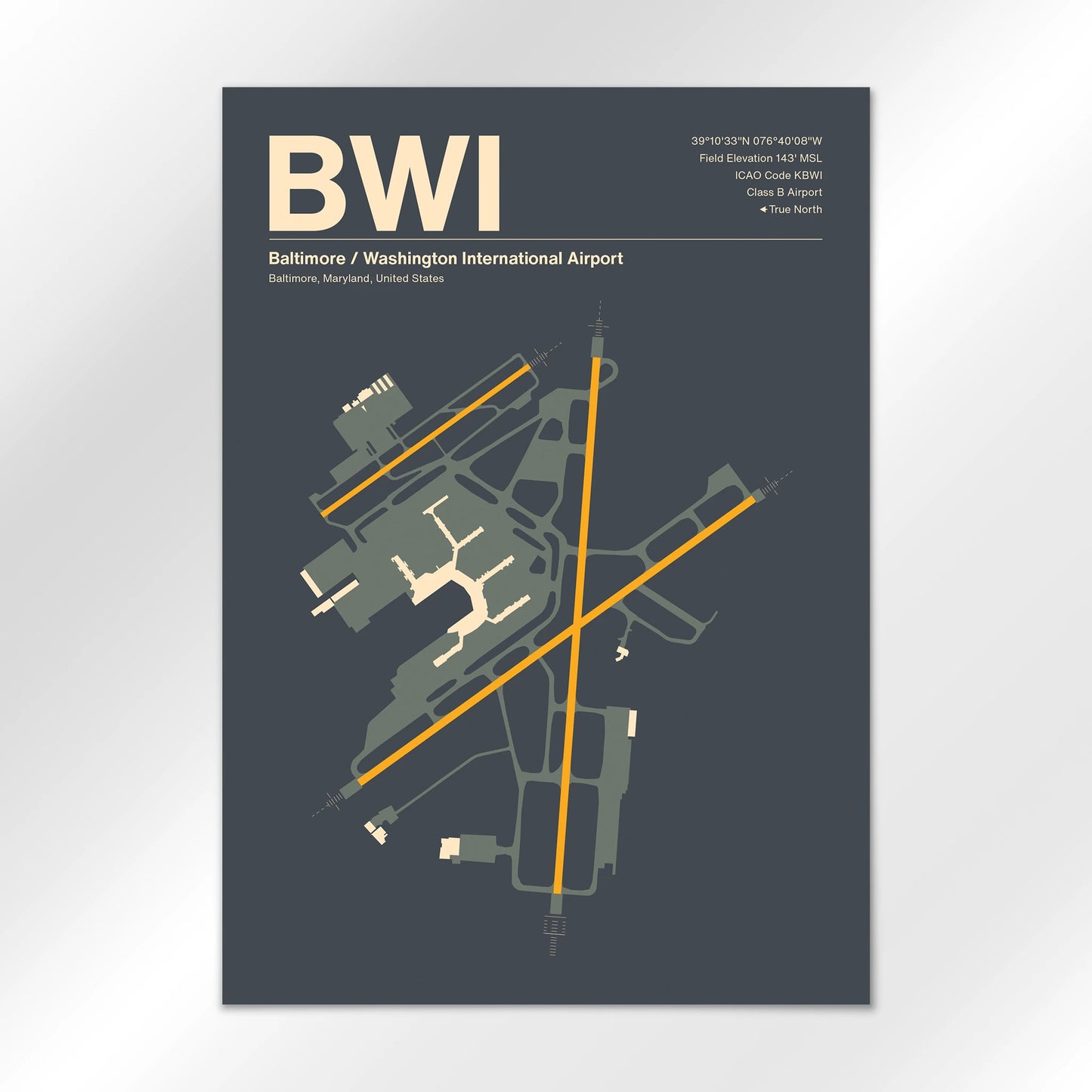 BWI | Baltimore - Mid - Century Slate - A3 - No Frame