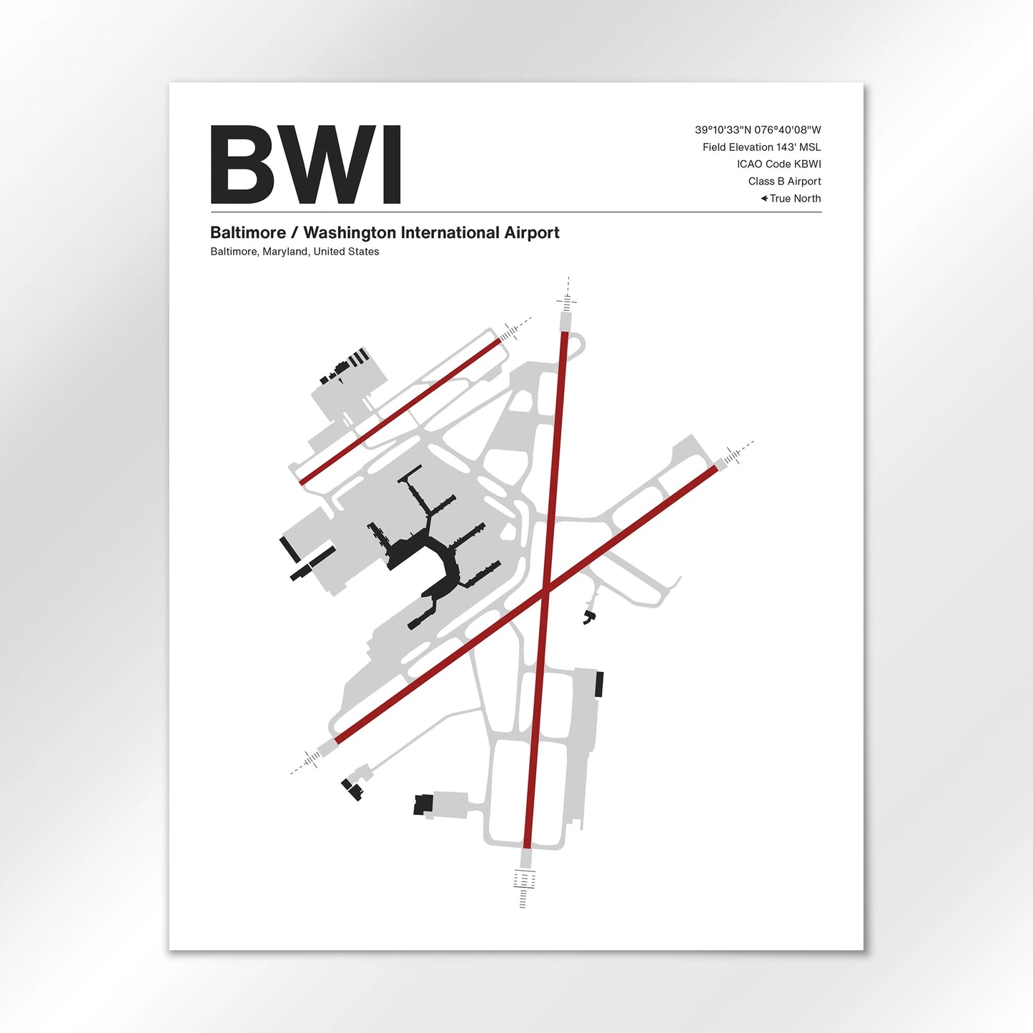 BWI | Baltimore - Mid - Century Modern - 16×20" - No Frame