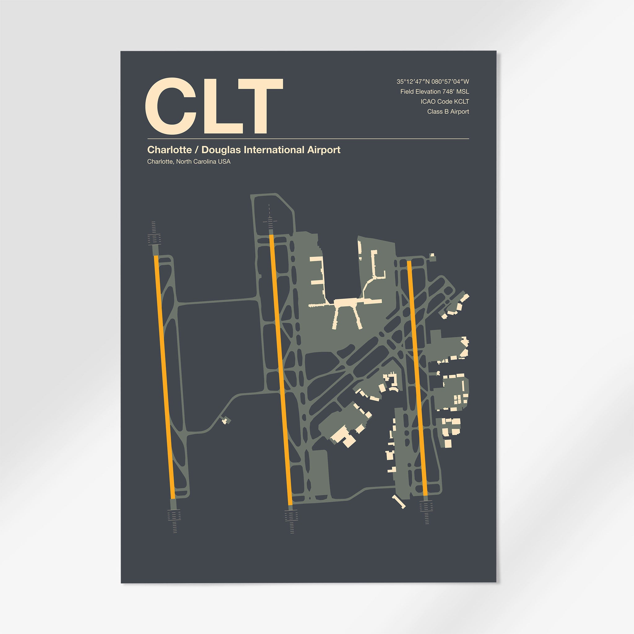 CLT | Charlotte - A3 - Mid - Century Slate - No Frame