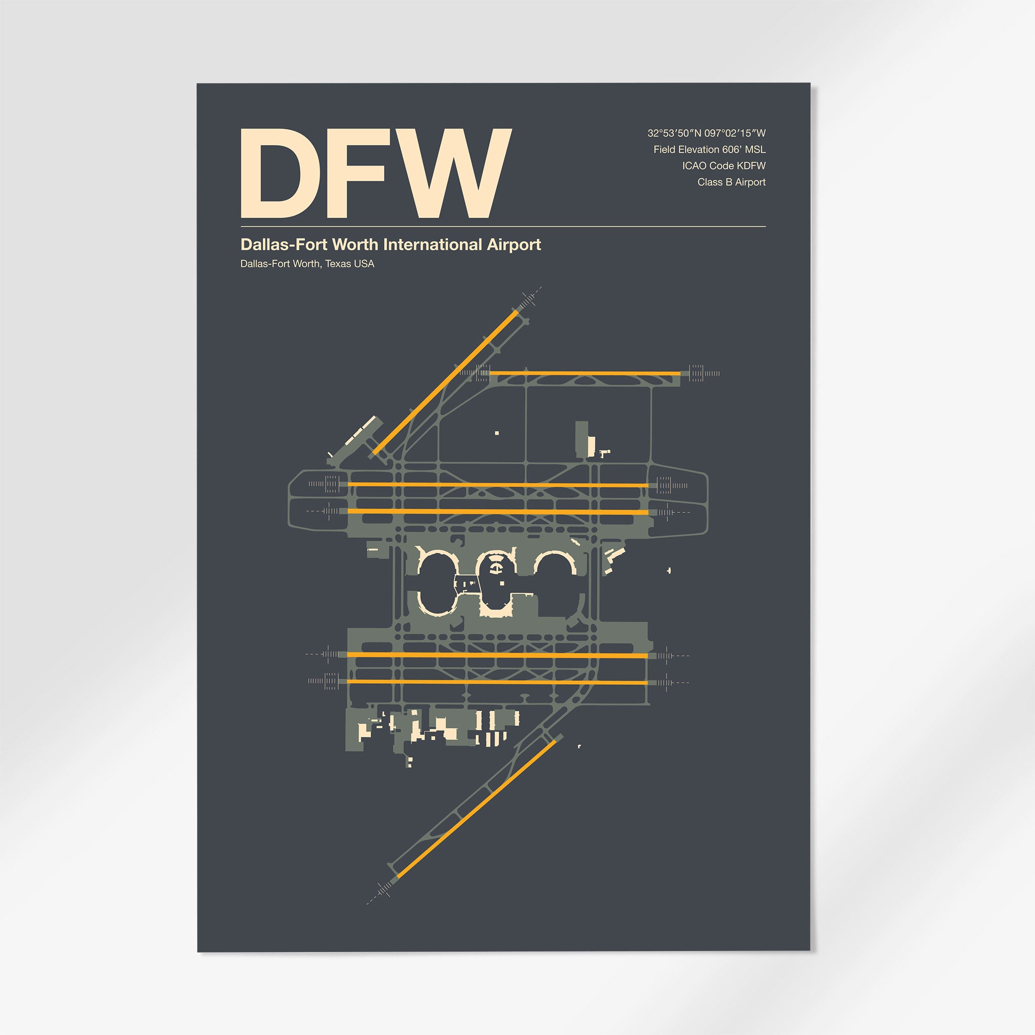 DFW | Dallas - 24×36" - Mid - Century Slate - No Frame