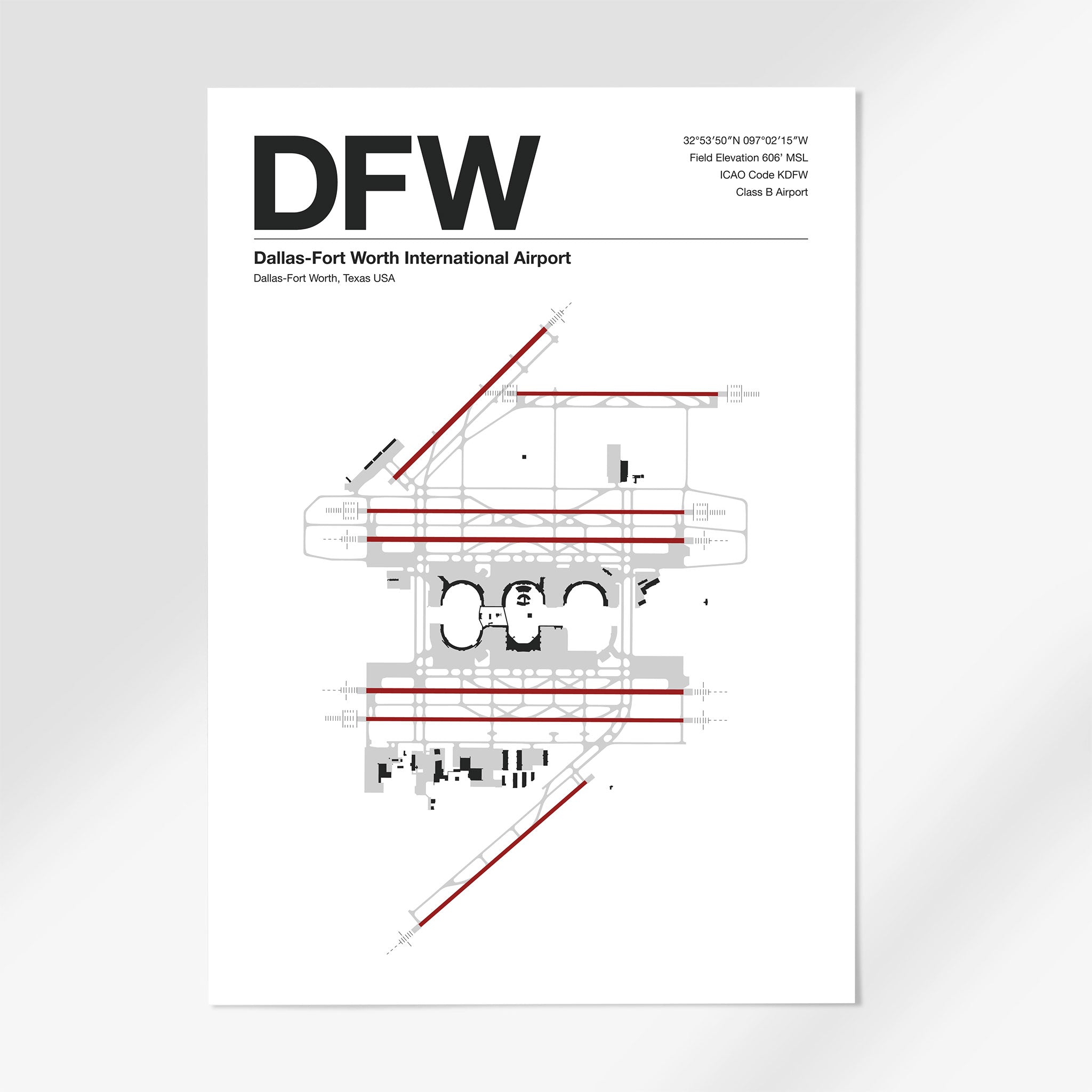 DFW | Dallas - 24×36" - Mid - Century Modern - No Frame