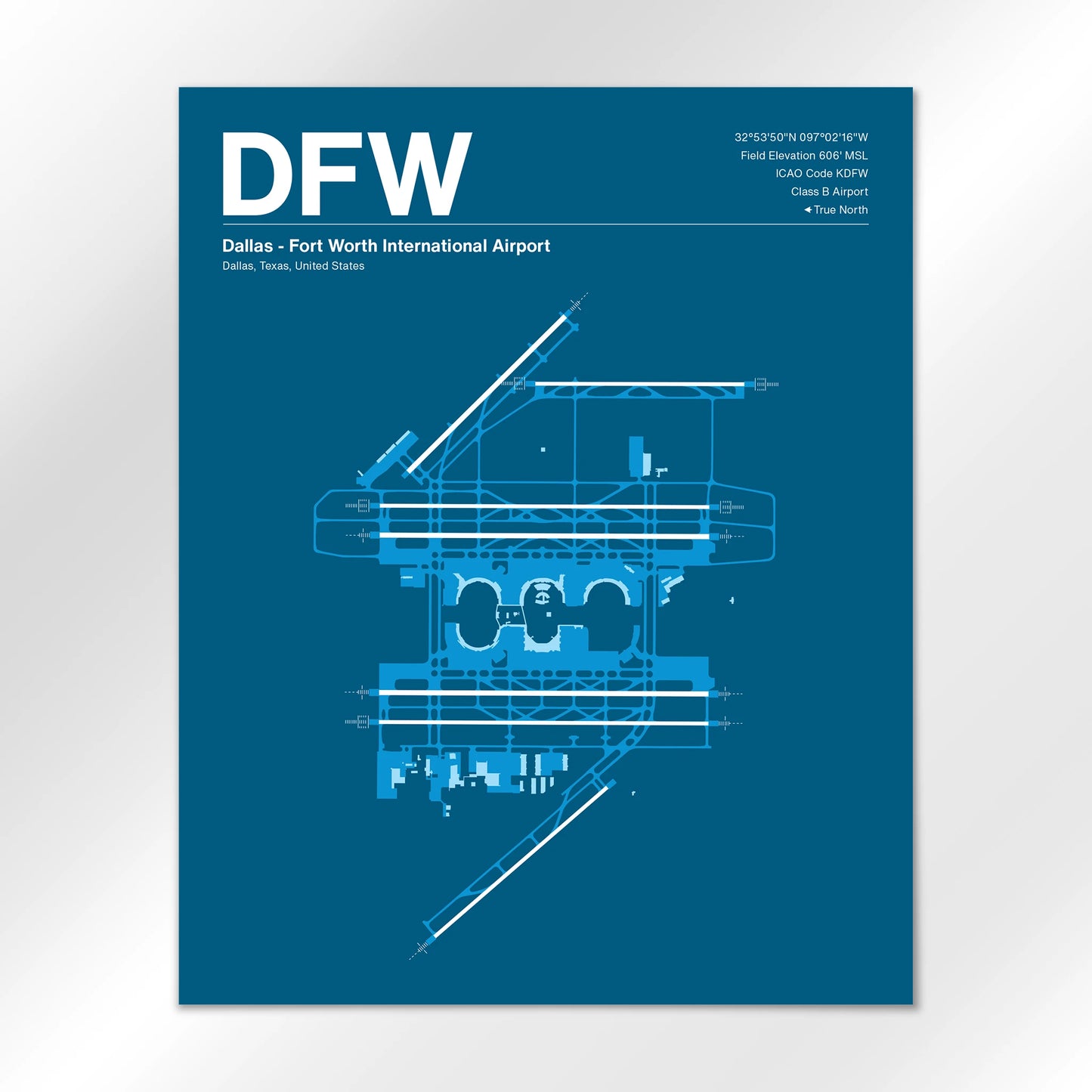 DFW | Dallas - Skyline Blue - 16×20" - No Frame