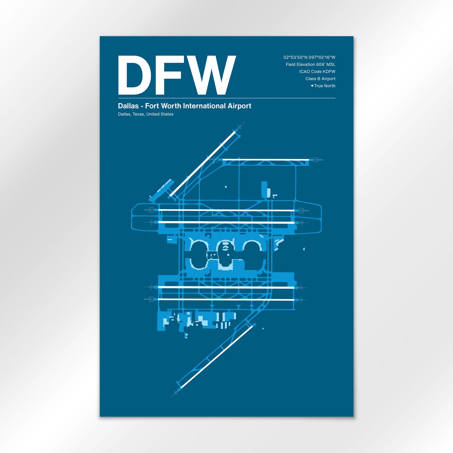 DFW | Dallas - Skyline Blue - 24×36" - No Frame