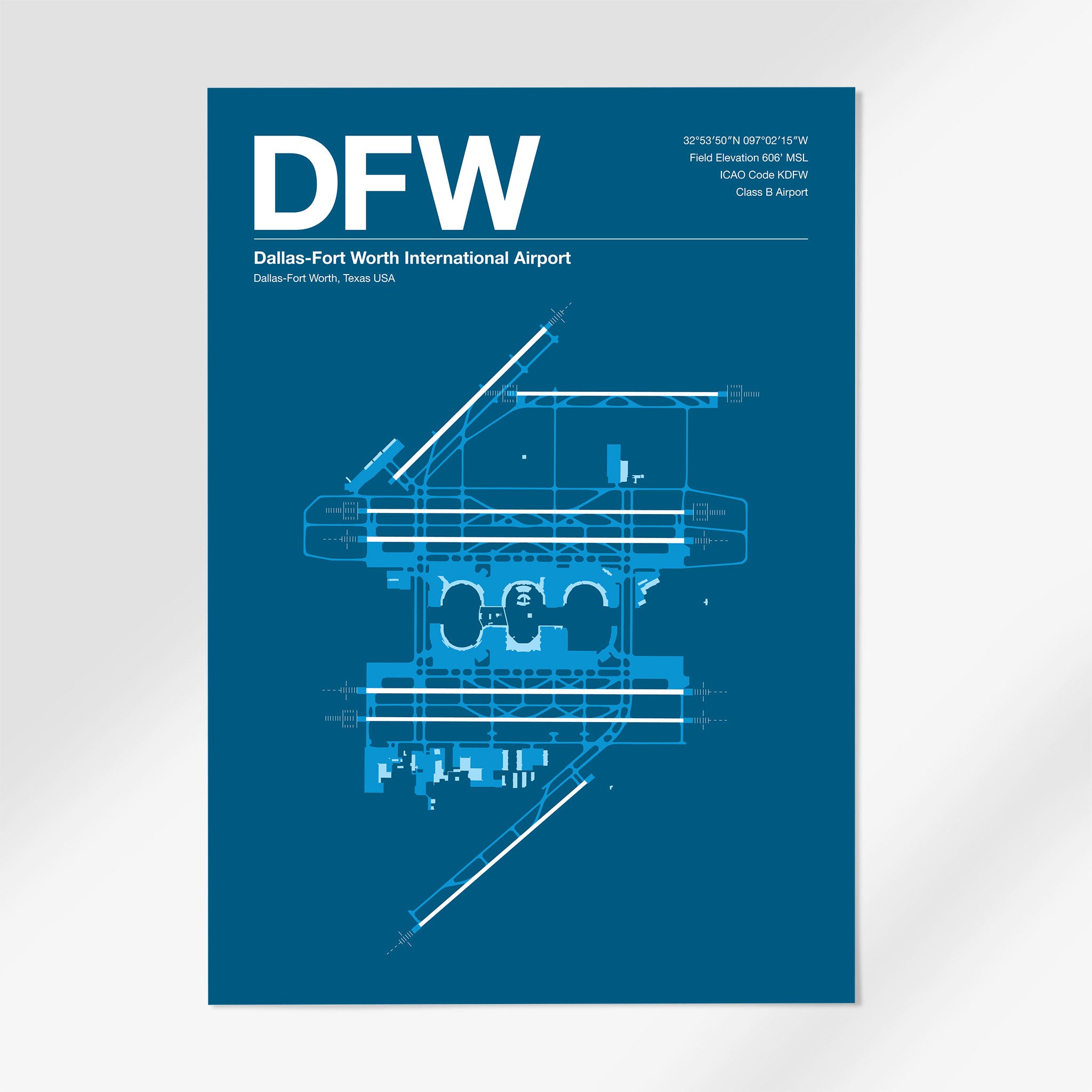 DFW | Dallas - 24×36" - Skyline Blue - No Frame