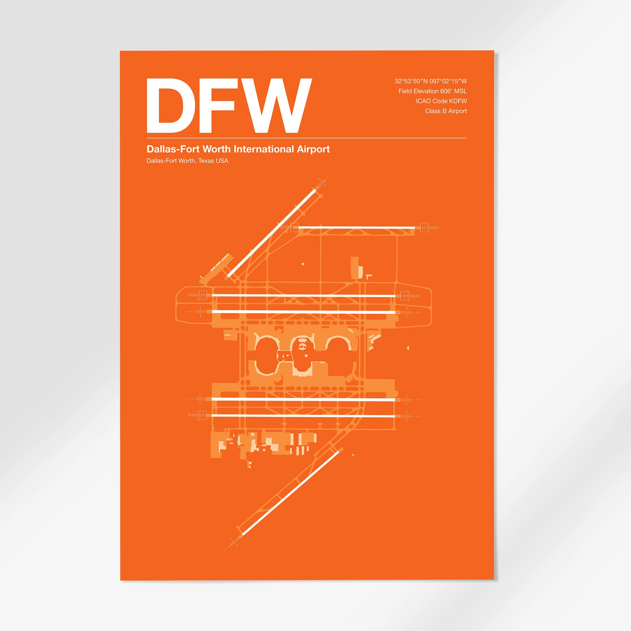 DFW | Dallas - 24×36" - Sunset Orange - No Frame