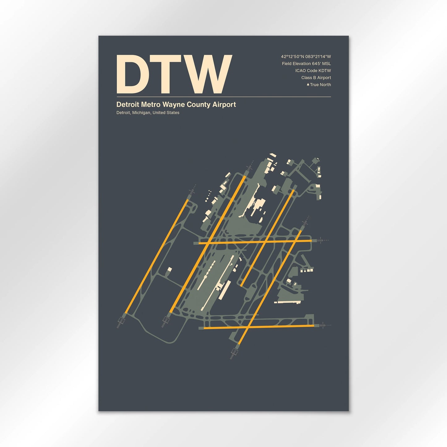 DTW | Detroit - Mid - Century Slate - 12×18" - No Frame