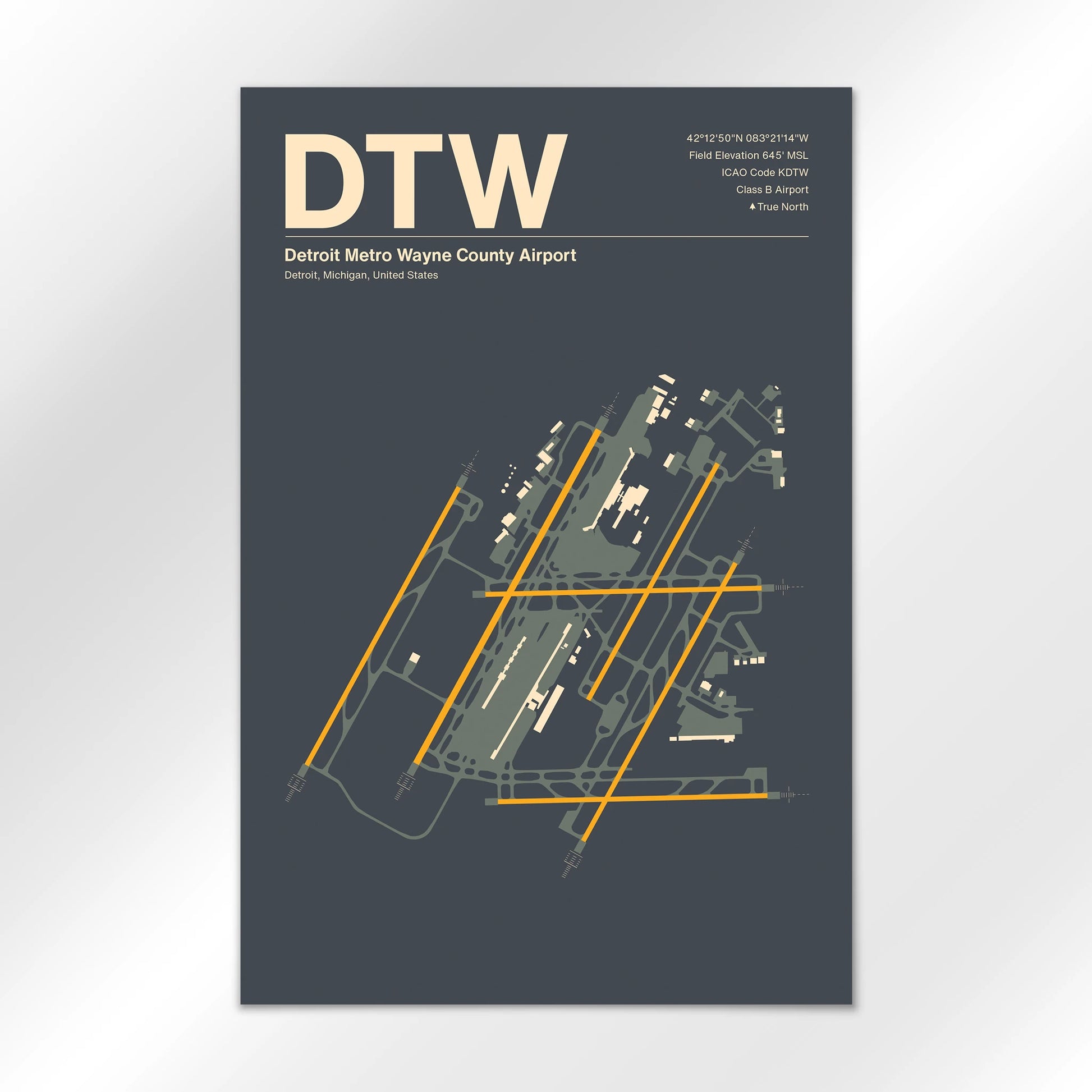 DTW | Detroit - Mid - Century Slate - 12×18" - No Frame