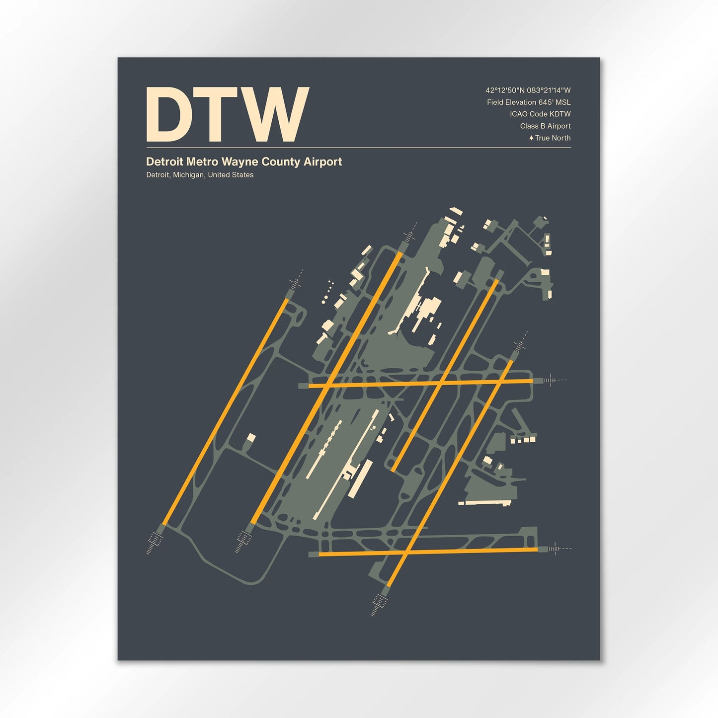 DTW | Detroit - Mid - Century Slate - 16×20" - No Frame