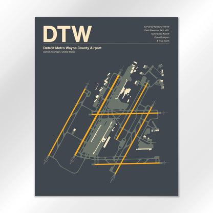 DTW | Detroit - Mid - Century Slate - 16×20" - No Frame