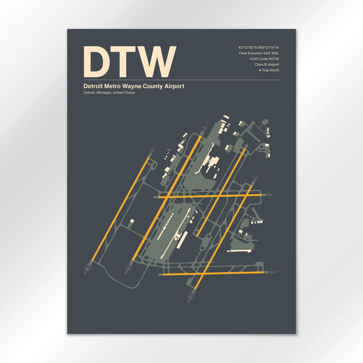 DTW | Detroit - Mid - Century Slate - 18×24" - No Frame