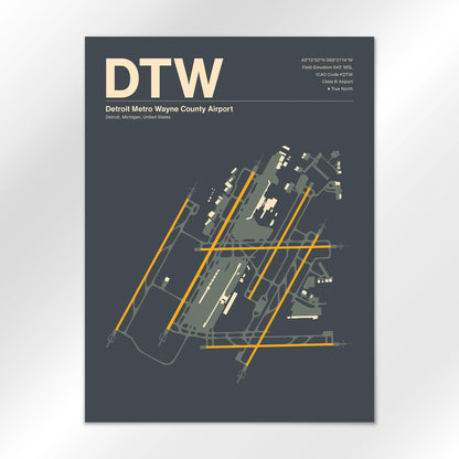 DTW | Detroit - Mid - Century Slate - 18×24" - No Frame