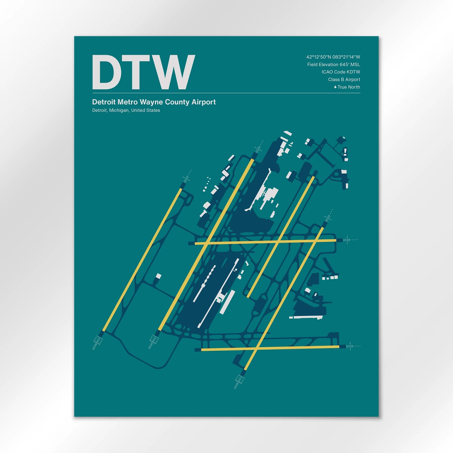 DTW | Detroit - Mid - Century Moss - 16×20" - No Frame