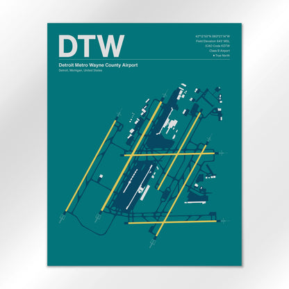 DTW | Detroit - Mid - Century Moss - 16×20" - No Frame