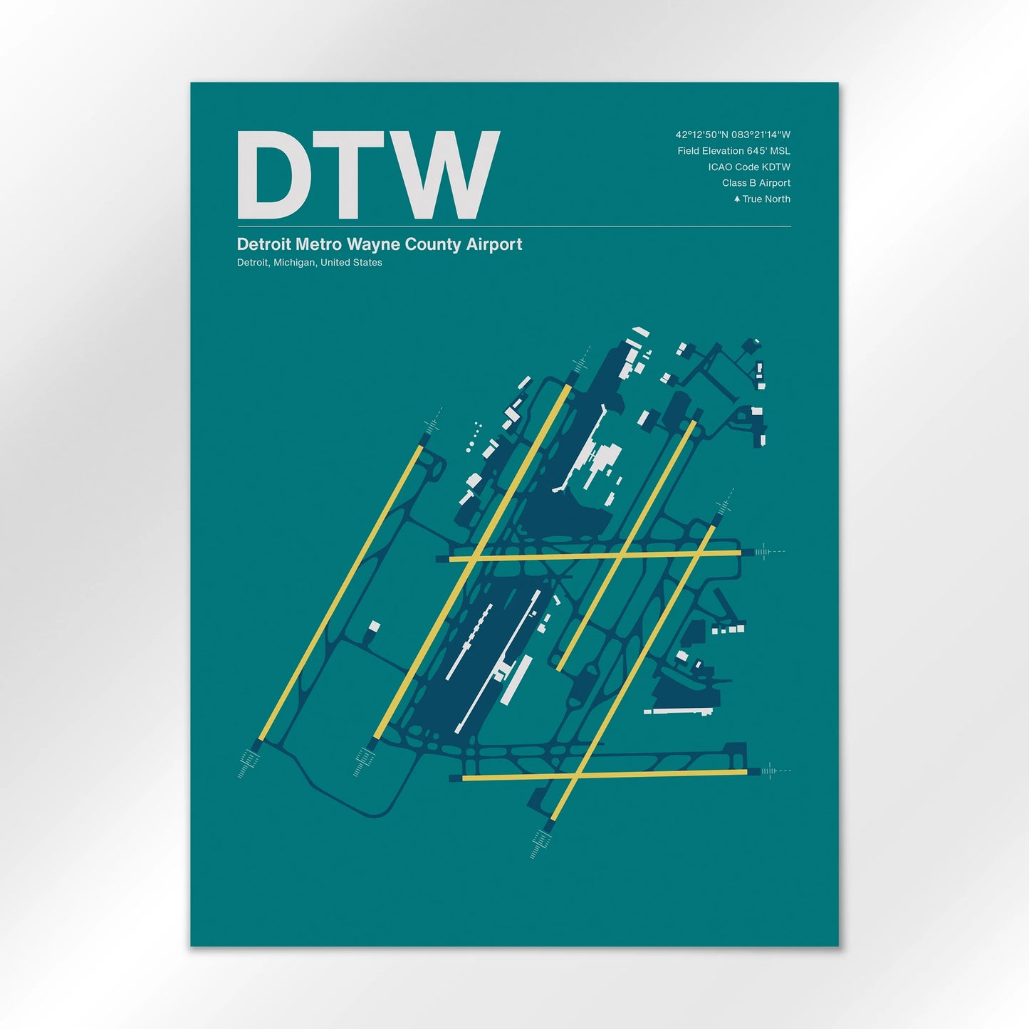 DTW | Detroit - Mid - Century Moss - 18×24" - No Frame