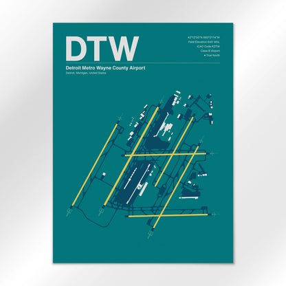 DTW | Detroit - Mid - Century Moss - 18×24" - No Frame