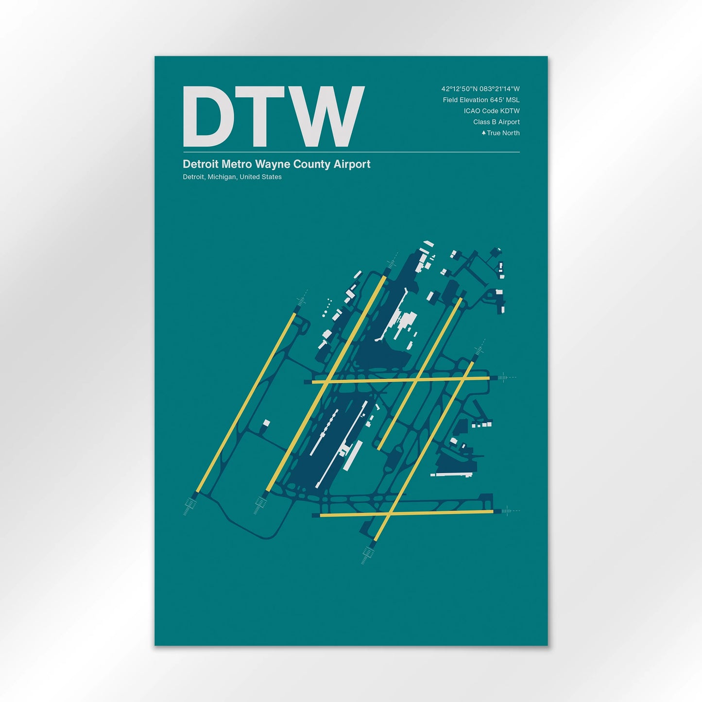 DTW | Detroit - Mid - Century Moss - 24×36" - No Frame