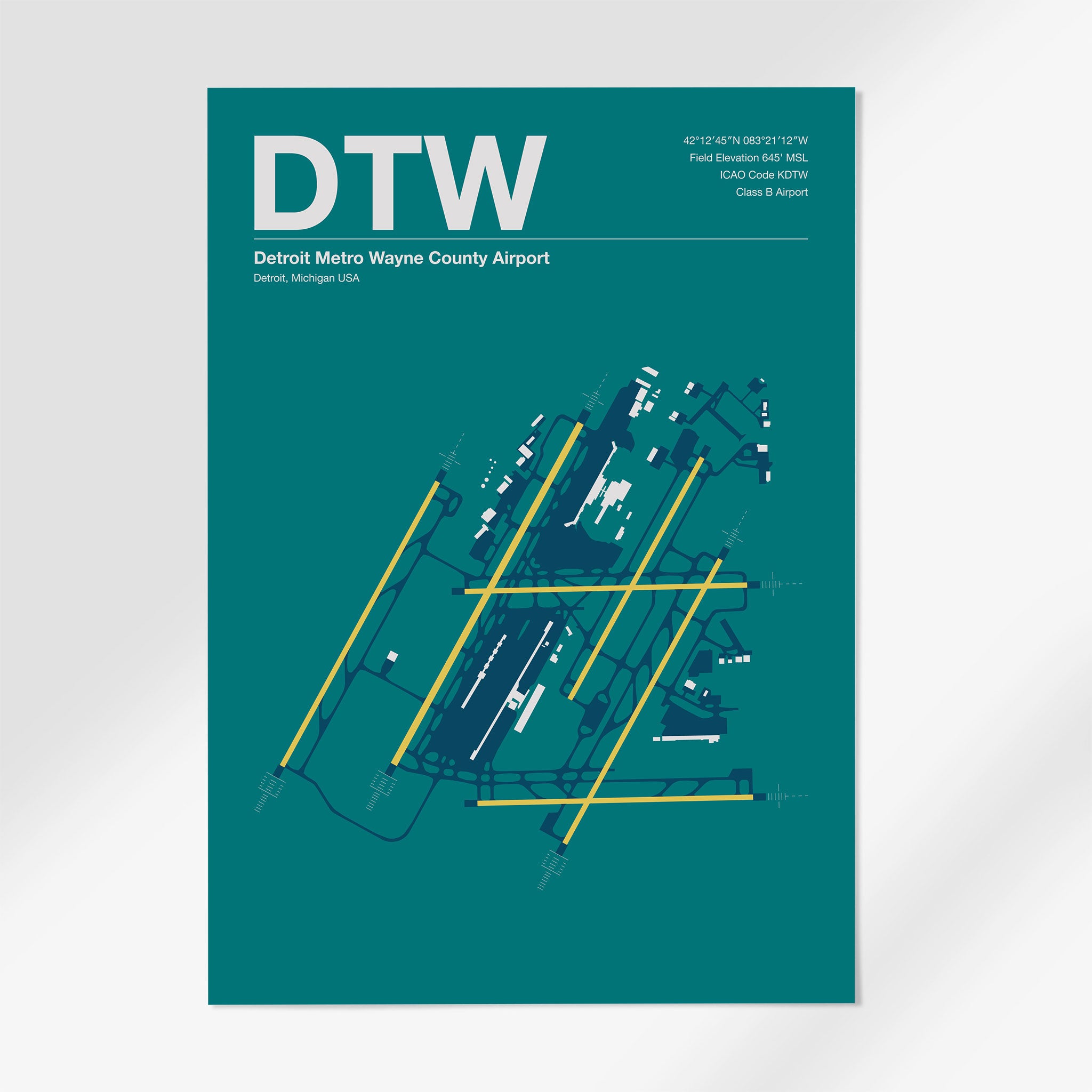 DTW | Detroit - 12×18" - Mid - Century Moss - No Frame