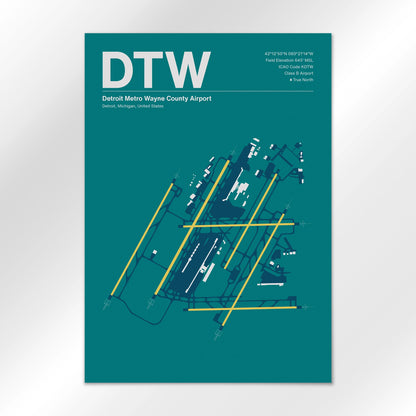 DTW | Detroit - Mid - Century Moss - A3 - No Frame