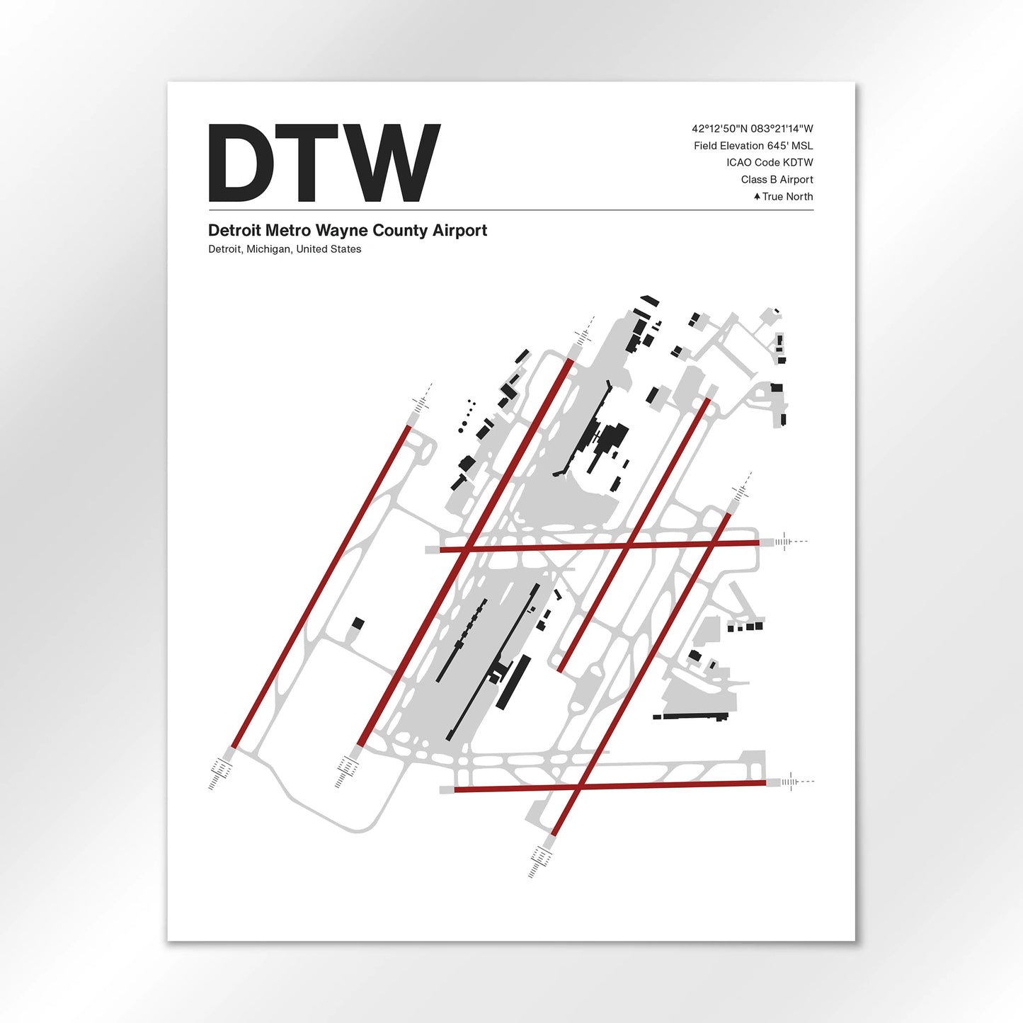 DTW | Detroit - Mid - Century Modern - 16×20" - No Frame