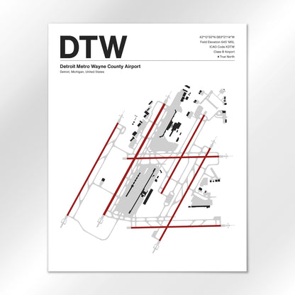 DTW | Detroit - Mid - Century Modern - 16×20" - No Frame