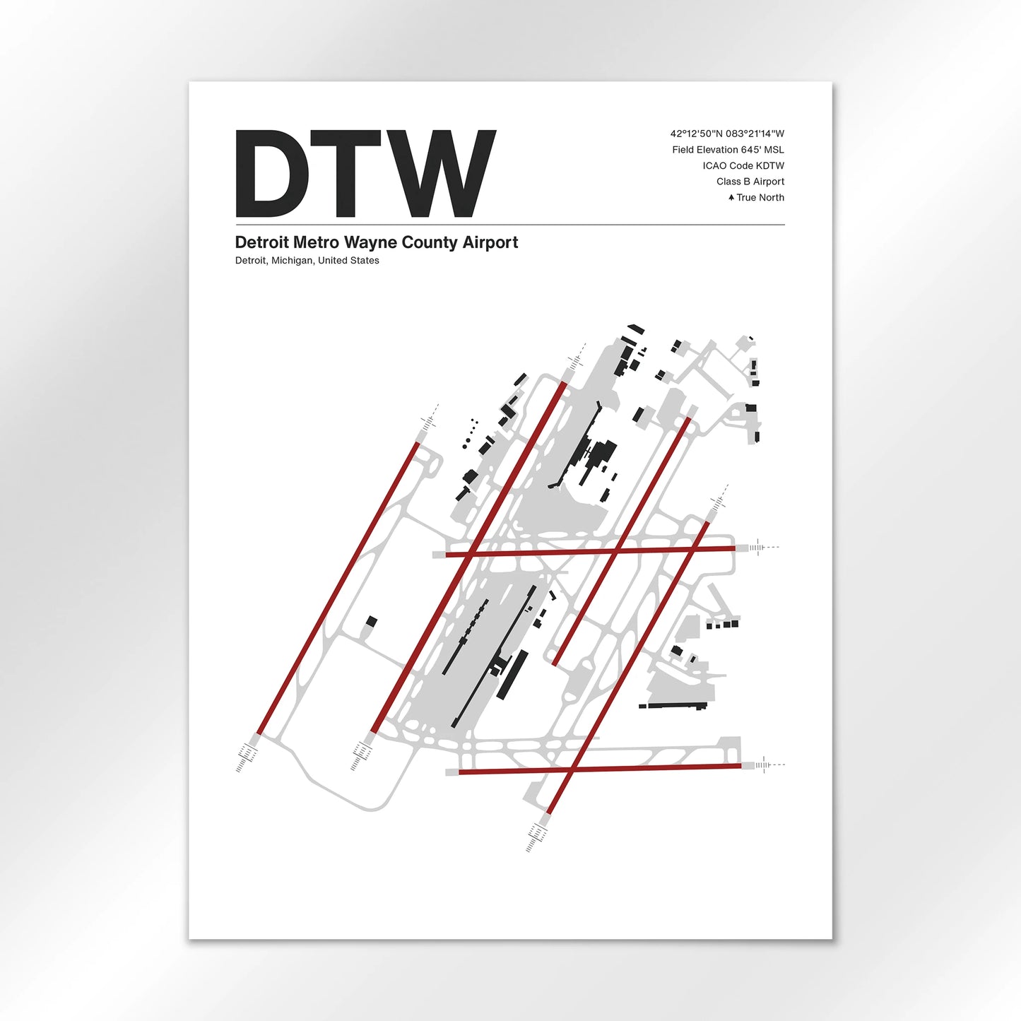 DTW | Detroit - Mid - Century Modern - 18×24" - No Frame