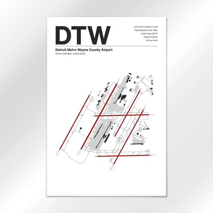 DTW | Detroit - Mid - Century Modern - 24×36" - No Frame