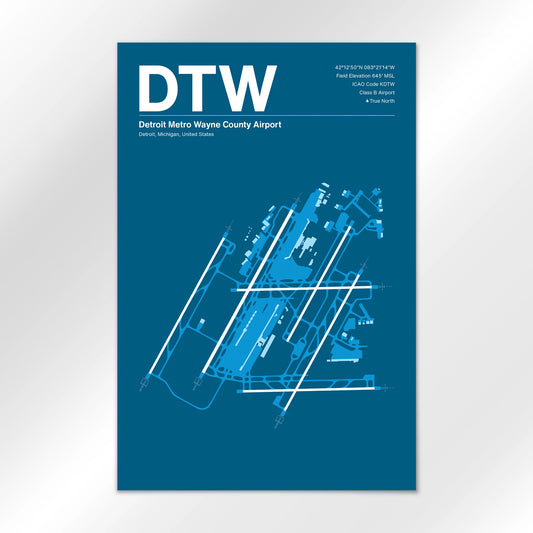 DTW | Detroit - Skyline Blue - 12×18" - No Frame