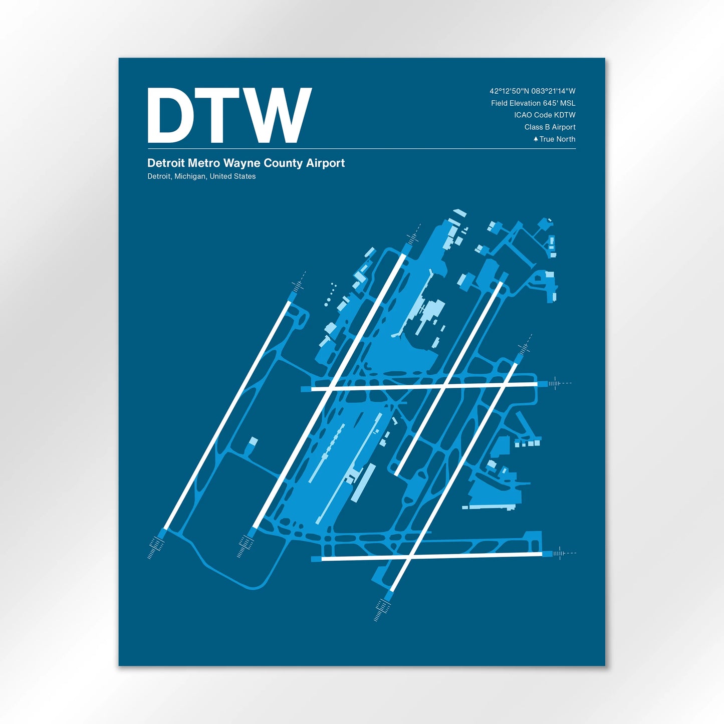DTW | Detroit - Skyline Blue - 16×20" - No Frame