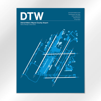 DTW | Detroit - Skyline Blue - 16×20" - No Frame