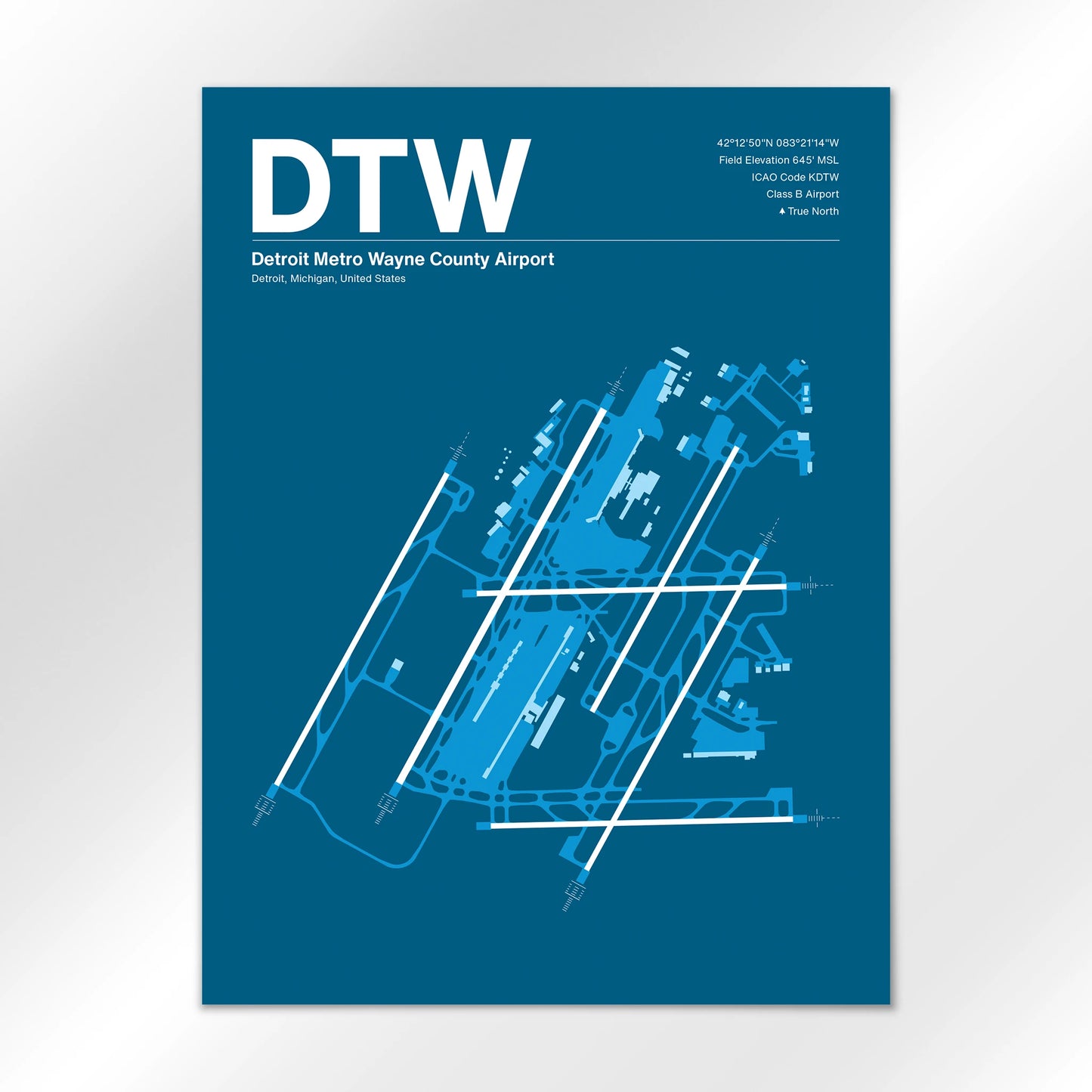 DTW | Detroit - Skyline Blue - 18×24" - No Frame