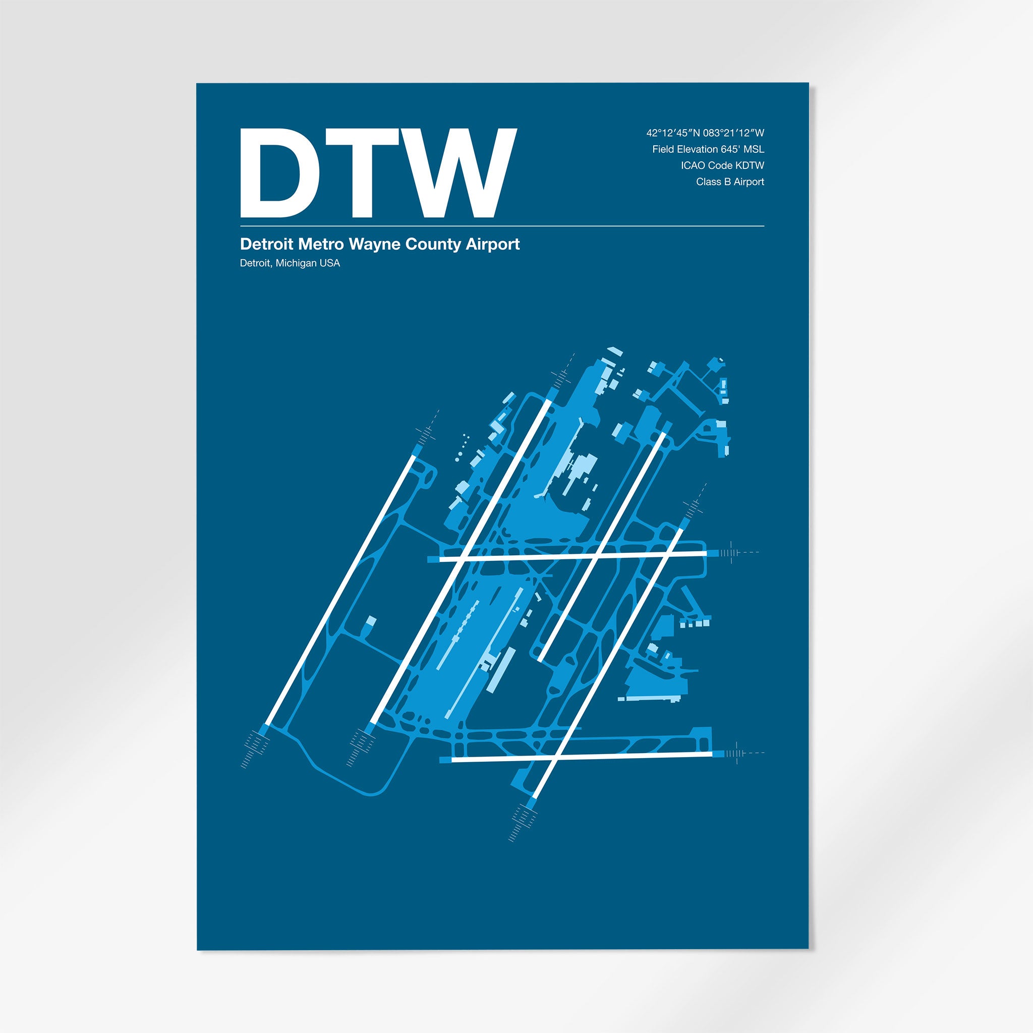 DTW | Detroit - 12×18" - Skyline Blue - No Frame