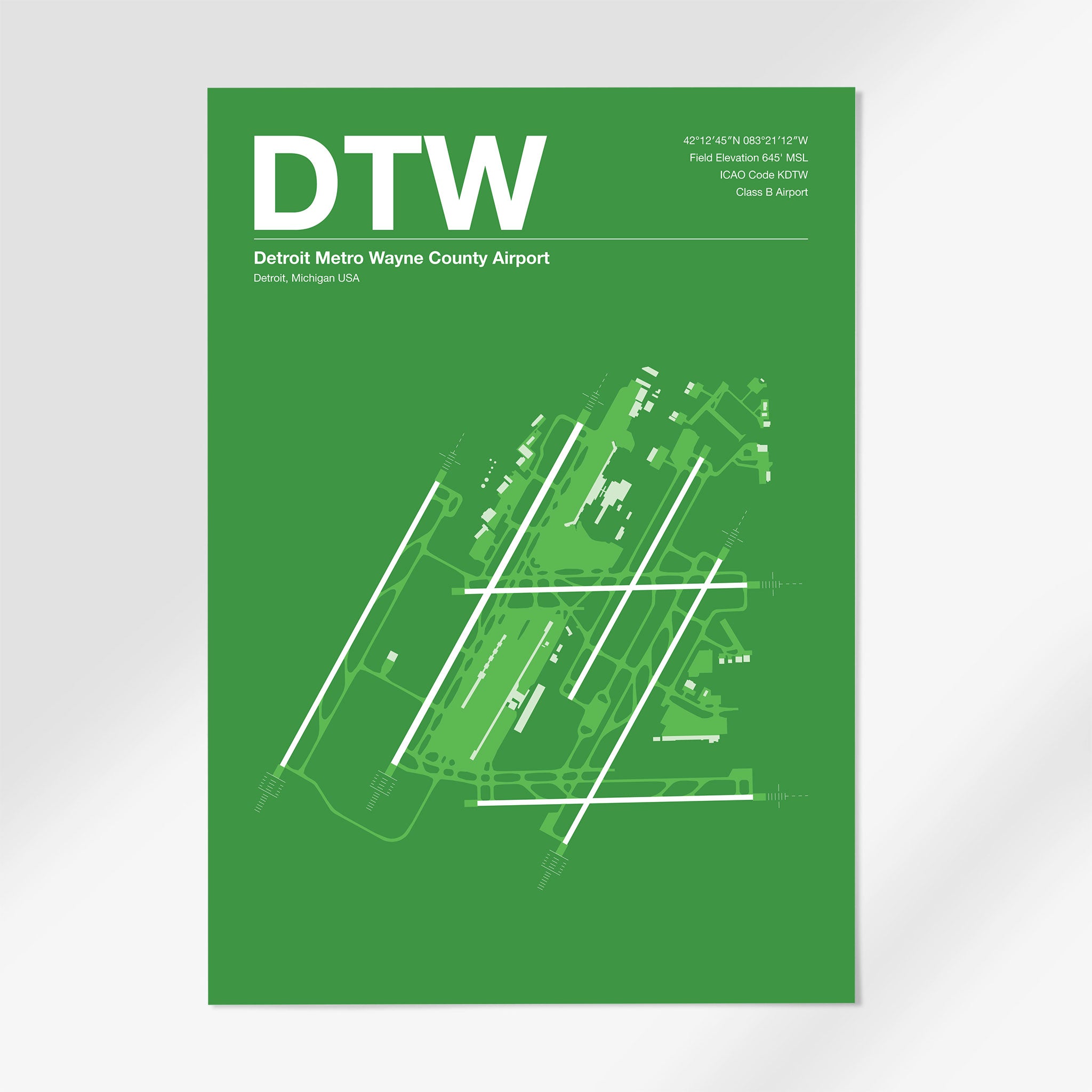 DTW | Detroit - 12×18" - Overland Green - No Frame