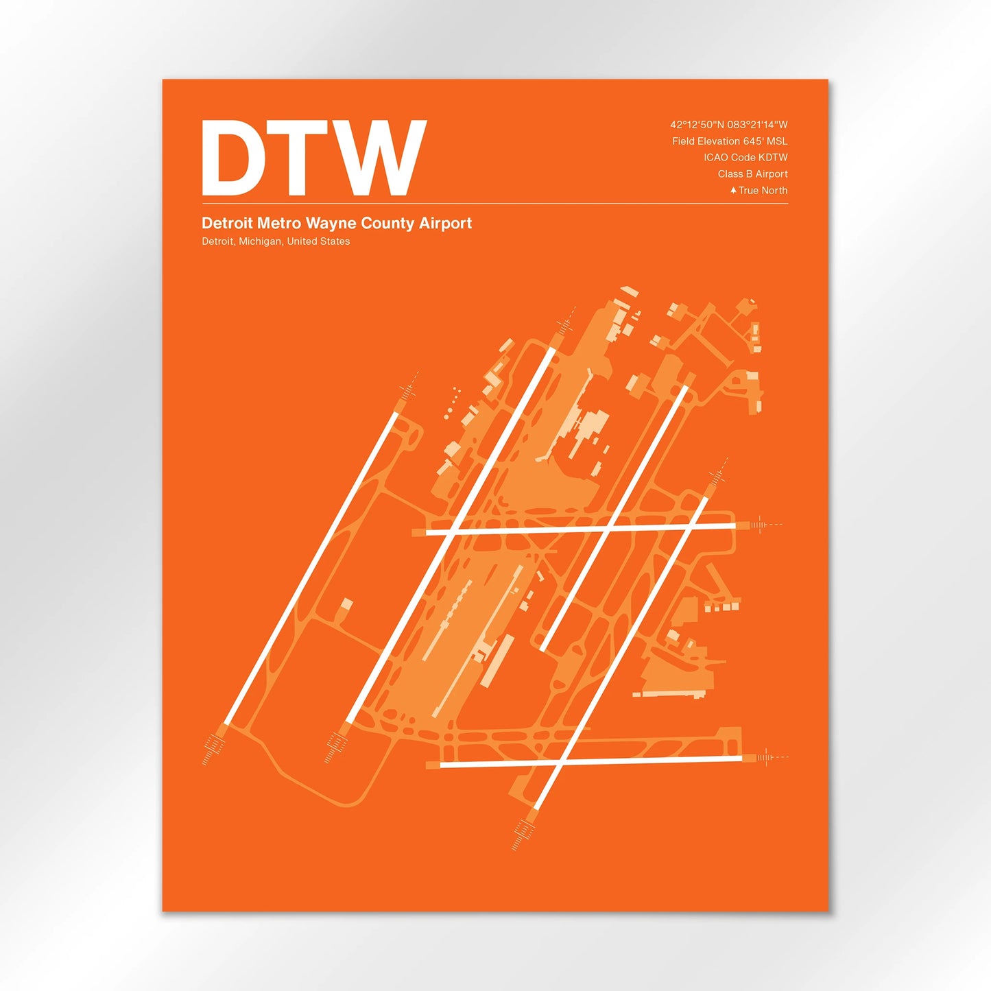 DTW | Detroit - Sunset Orange - 16×20" - No Frame