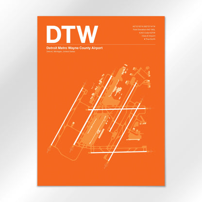 DTW | Detroit - Sunset Orange - 18×24" - No Frame