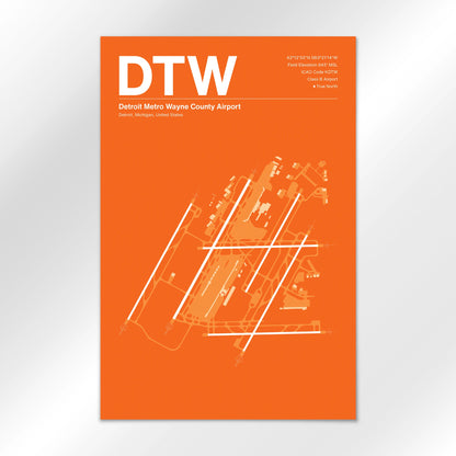 DTW | Detroit - Sunset Orange - 24×36" - No Frame
