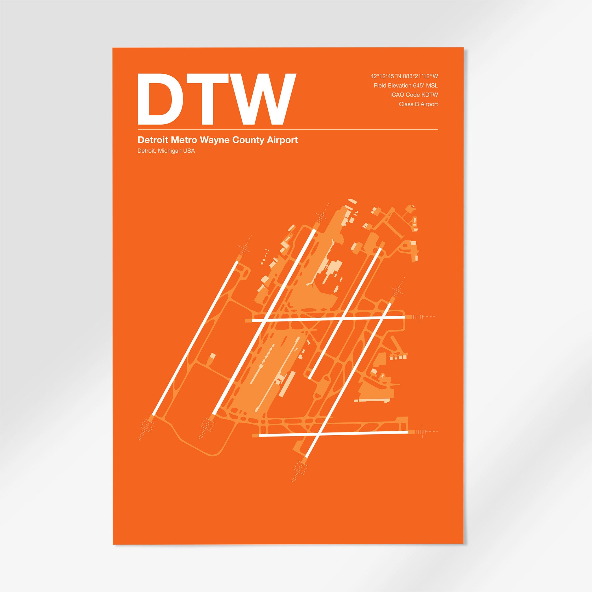 DTW | Detroit - 12×18" - Sunset Orange - No Frame