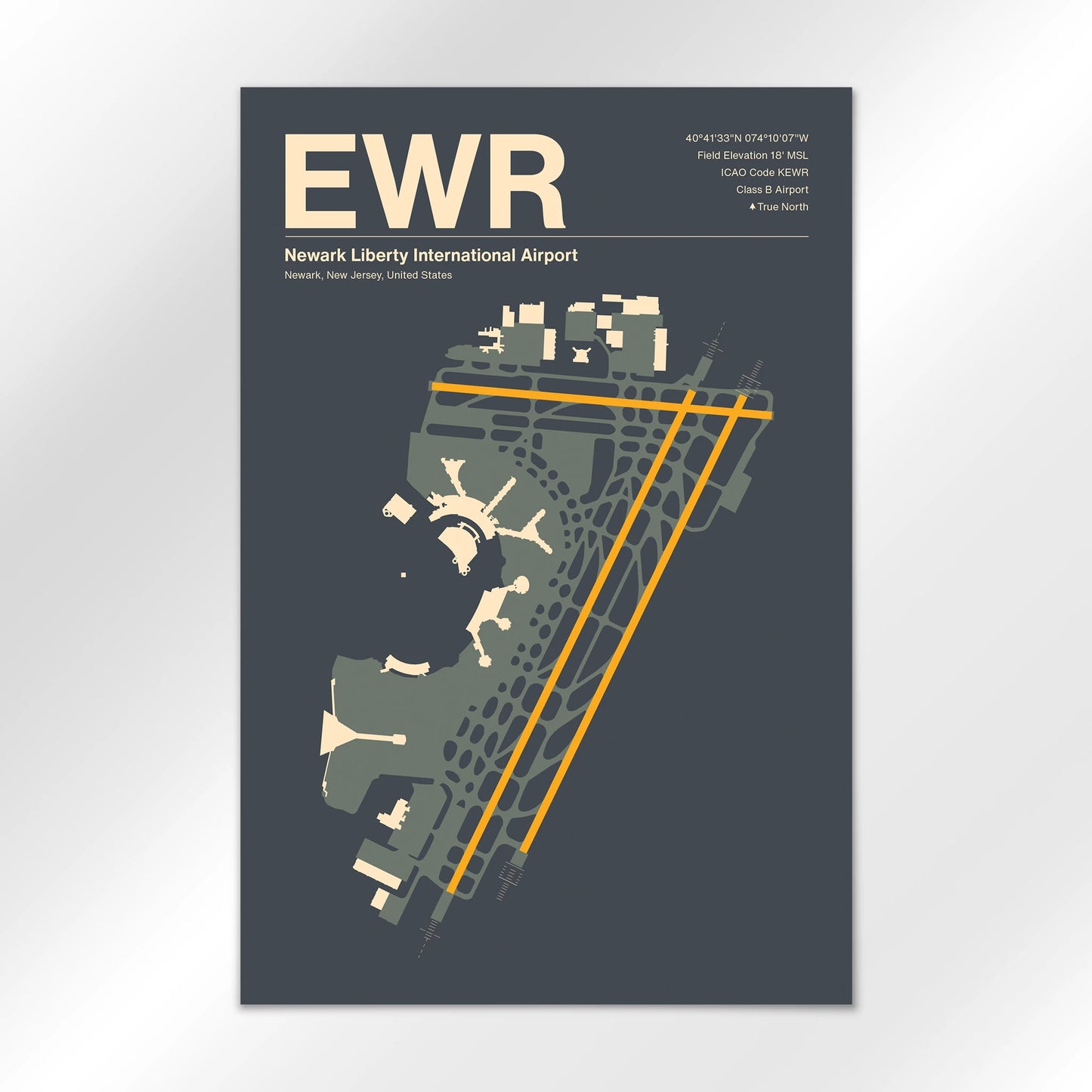 EWR | Newark - Mid - Century Slate - 12×18" - No Frame