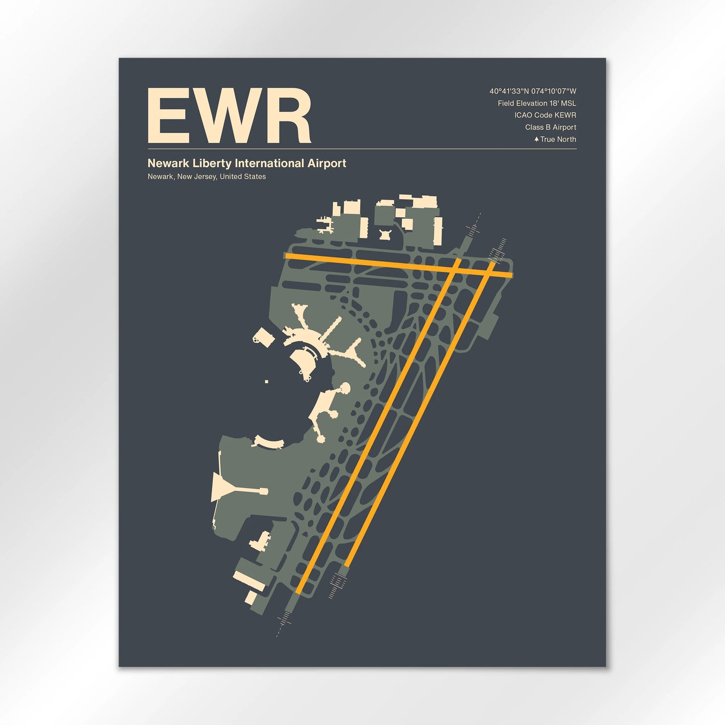 EWR | Newark - Mid - Century Slate - 16×20" - No Frame