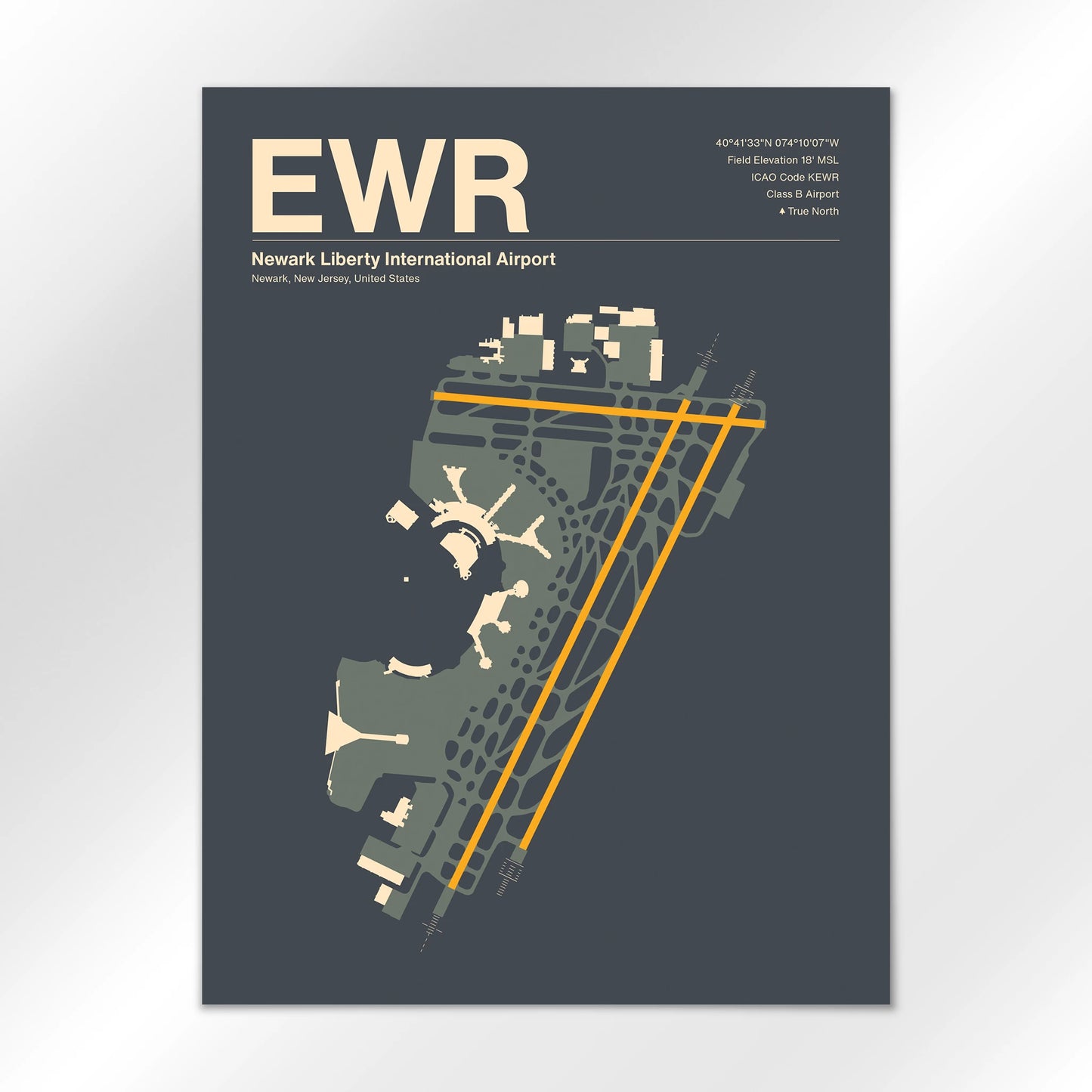 EWR | Newark - Mid - Century Slate - 18×24" - No Frame