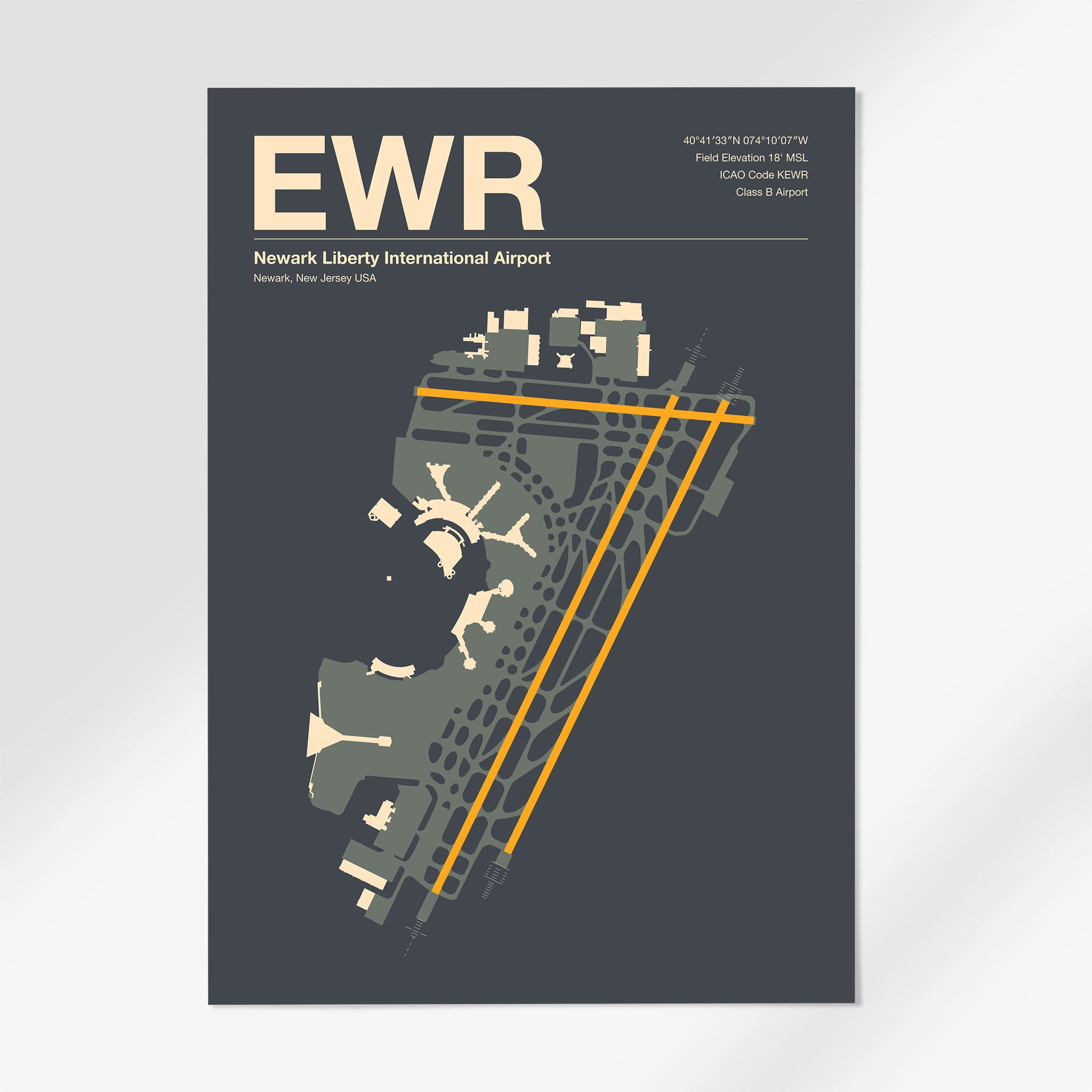 EWR | Newark - 24×36" - Mid - Century Slate - No Frame