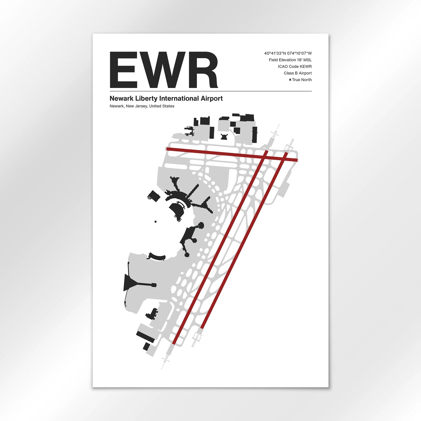 EWR | Newark - Mid - Century Modern - 12×18" - No Frame