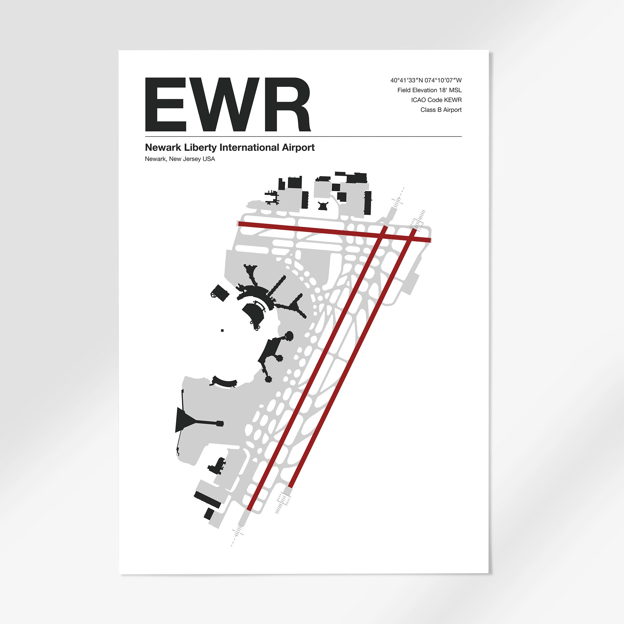 EWR | Newark - 24×36" - Mid - Century Modern - No Frame