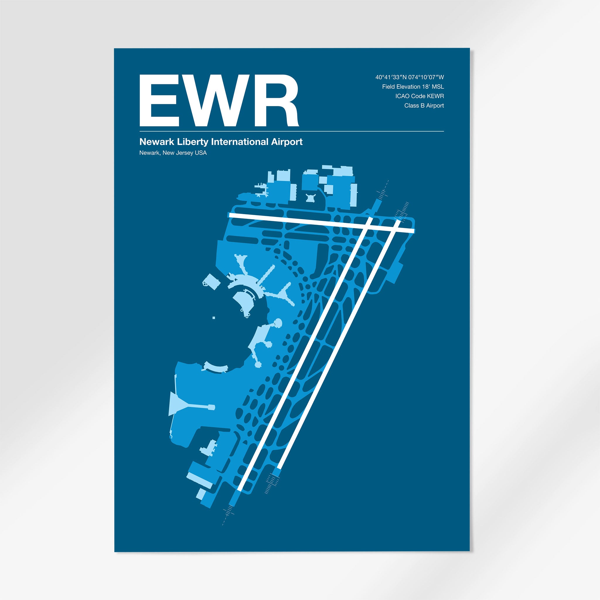 EWR | Newark - 24×36" - Skyline Blue - No Frame