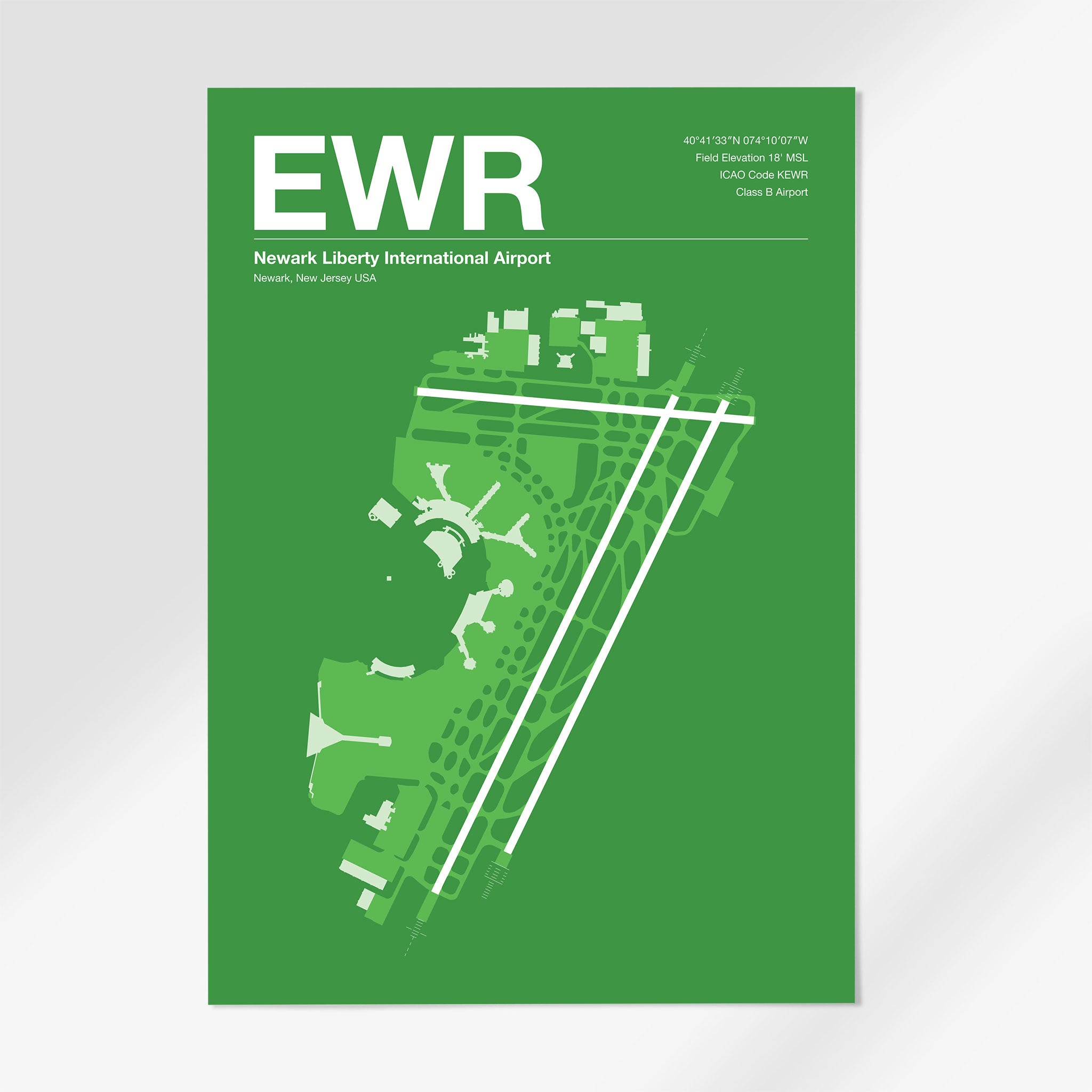 EWR | Newark - 24×36" - Overland Green - No Frame